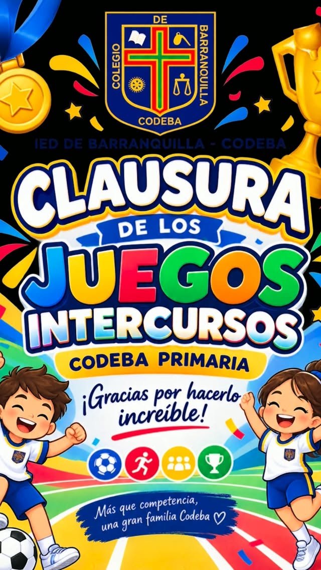 🏆✨ SEGUNDA PARTE | CLAUSURA DE LOS JUEGOS INTERCURSOS CODEBA PRIMARIA ✨🏆

Cerramos esta gran fiesta deportiva con mucha alegría, emoción y momentos inolvidables. 💙💛❤️

Gracias especialmente a la profe Liana Oliver, por su dirección y liderazgo en esta hermosa jornada; a nuestro rector, docentes, estudiantes y padres de familia, por acompañarnos, apoyar y hacer posible que estos juegos fueran un verdadero encuentro de alegría, integración y sana convivencia. 🙌🏻⚽🏐🏅

Más que competir, aprendimos a compartir, disfrutar y crecer juntos. 💙

#Clausura #JuegosIntercursos #CodebaPrimaria #FamiliaCodeba #todosparticipamostodosganamos
